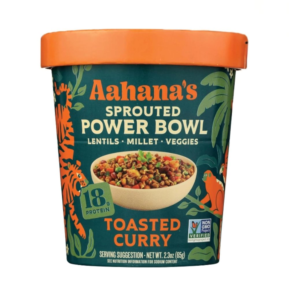 Aahana's Sprouted Power Bowls | 18g High Protein, High Fiber | Instant Lentils, Vegan, Gluten Free, Ready Meals | Indian Vegetarian Meal | No Refrigeration Required | Just Add Water (24 Count Toasted Curry)