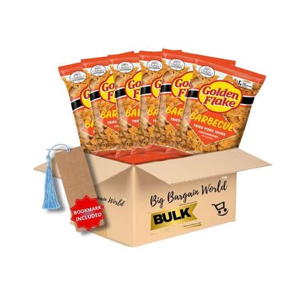 BBQ Flavored Pork Skin Snacks, 6 Bags, 4 Ounces Each with Bonus Bookmark