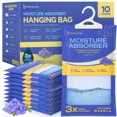 Moisture Absorbers and Humidity Absorber Bags for Closet - 10 Pack High-Efficiency Moisture Absorber and Humidity Packs for Home, Moisture Bags and Dehumidifier Bags for Car Blue Flax, 10 Pack