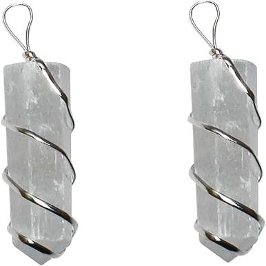 Sellinghub21 Raw Selenite Crystal Pendant Necklace for Women - Taurus Birthstone | Handmade with Ethically Sourced Genuine Healing Crystals and Stones | Crystal Necklaces (Set of 2)