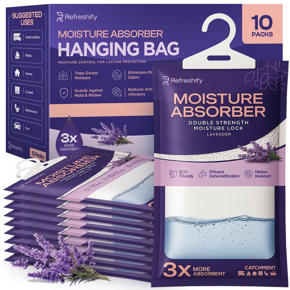 Moisture Absorbers and Humidity Absorber Bags for Closet - 10 Pack High-Efficiency Moisture Absorber and Humidity Packs for Home, Moisture Bags and Dehumidifier Bags for Car Lavender, 10 Pack