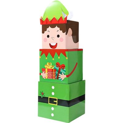 Bemvp Christmas Box Decoration, 3pcs Stackable Gift Boxes Small Christmas Nesting Boxes Decrotive Stacking Gift Boxes for Holiday Winter Party