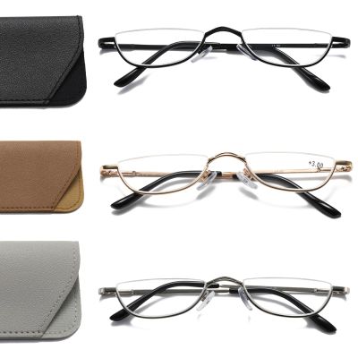 Viseng Half Frame Reading Glasses for Women Men Slim Half Moon Lens Readers Metal Semi Rimless eyewear +1.0