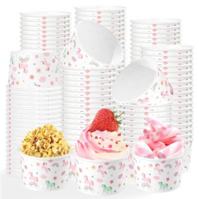 120Pcs Unicorn Ice Cream Cups 12 oz Disposable Snack Bowls for Kids Colorful Rainbow Pastel Unicorns Large Cute Unicorns Paper Cups for Kids Birthday Baby Shower Picnic Holiday Party Supplies