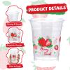 100Pcs Strawberry Plastic Cups 16 oz Strawberry Birthday Disposable Plastic Cups Berry Sweet Fruit Clear Cocktail Glasses for Spring Wedding Beach Beverage Juice Drinking Snacks Coffee Party Supplies view 3