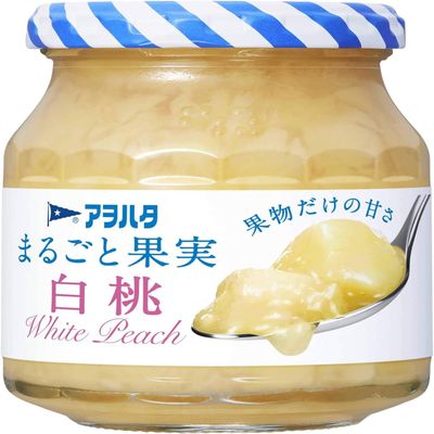 Aohata Marugoto Sugar-Free Natural White Peach Jam 250g (Pack of 1 Glass Bottle), No Added Sugar, Chunky Style White Peach Fruit Spread from Japan, MADE IN JAPAN, Limited Stock