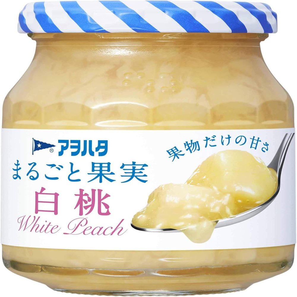Aohata Marugoto Sugar-Free Natural White Peach Jam 250g (Pack of 1 Glass Bottle), No Added Sugar, Chunky Style White Peach Fruit Spread from Japan, MADE IN JAPAN, Limited Stock