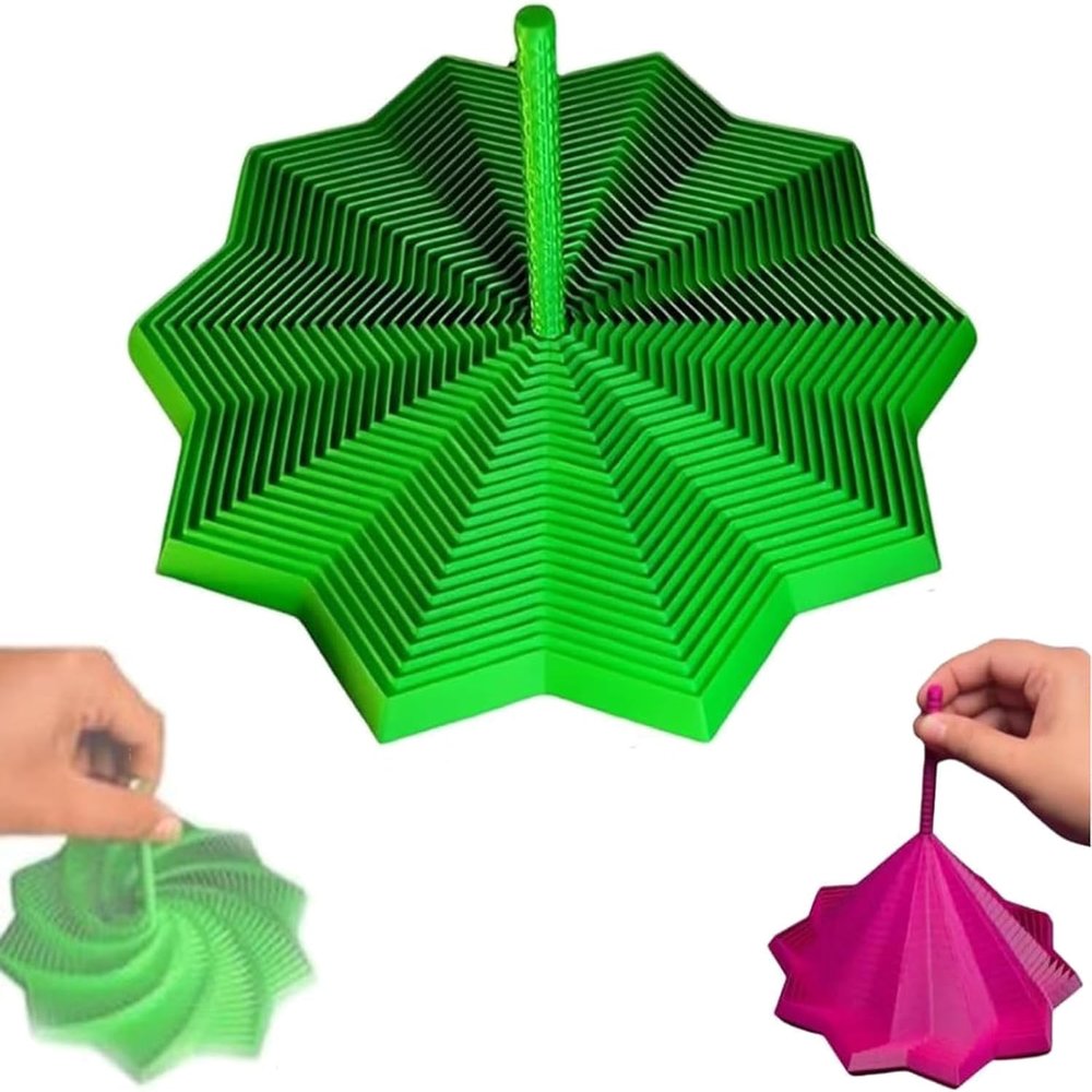 3D Printed Expanded Sensory Fidget Star, Fractal Fidget Hexagon with Handles, Colorful Whirling Spiral Design, 2025 New Star Shaped Fidget Star (Green, Medium)