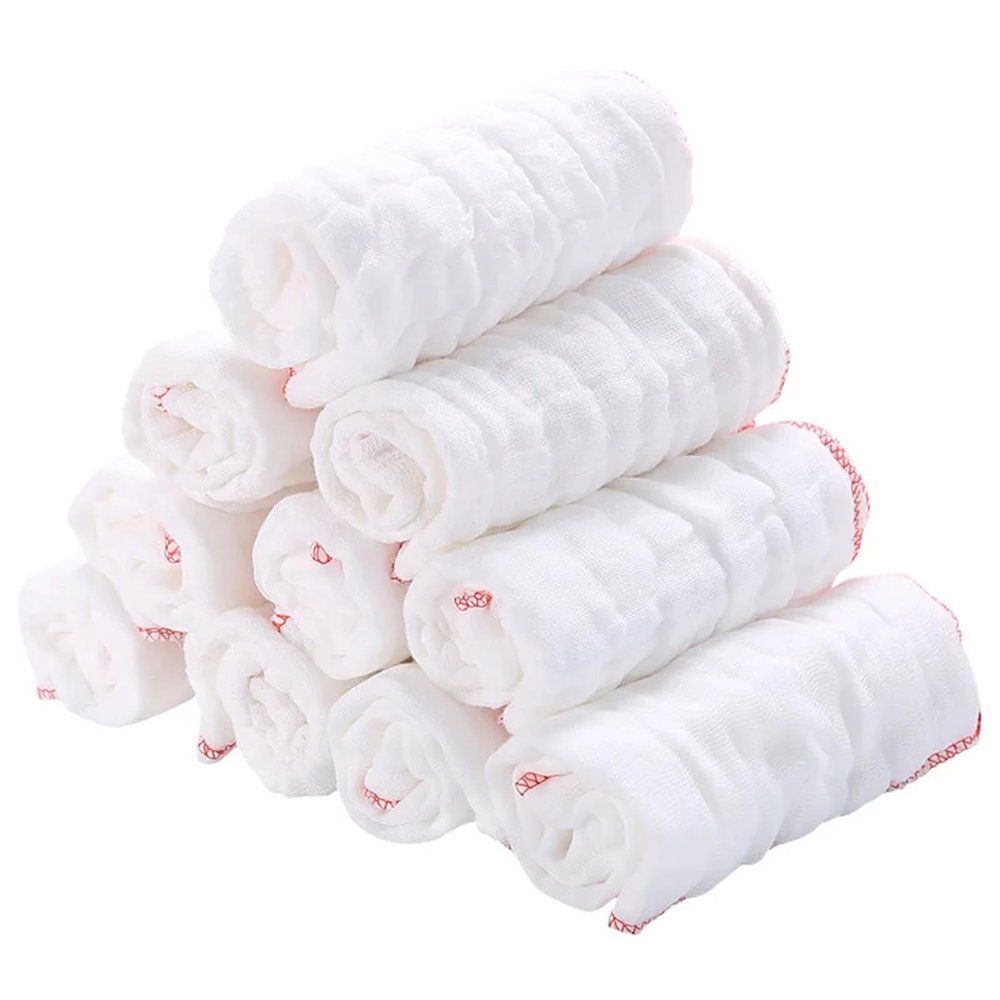10Pcs White Cotton Cleaning Cloths Set (3438cm) - Soft & Absorbent, Ideal for Kitchen, Household & Hotel Supplies