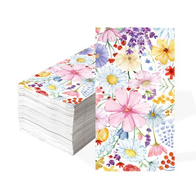 100 Pcs Spring Floral Paper Napkins 3 Ply Watercolor Daisy Disposable Absorbent Hand Towel Vintage Colorful Flower Dinner Decorative Guest Napkin for Birthday Wedding Bridal Shower Tea Party Supplies