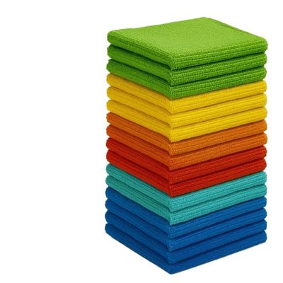 50-Piece Microfiber Cleaning Cloth Set (3030CM) - No-Scratch, 10 Each of Green/Orange/Red/Blue/Dark Blue for Kitchen Detailing