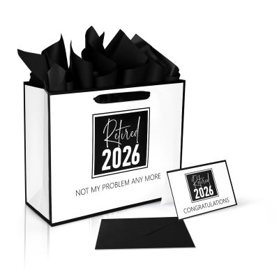 Fukaisu Retired 2026 Gift Bag Set, Paper Large Retirement Gift Bag with Tissue Paper Greeting Card & Envelope Retirement Party Supplies for Men Women Office Coworker Farewell & Going Away Decorations