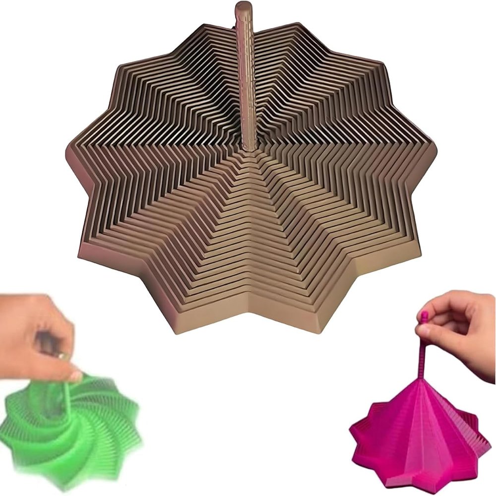 3D Printed Expanded Sensory Fidget Star, Fractal Fidget Hexagon with Handles, Colorful Whirling Spiral Design, 2025 New Star Shaped Fidget Star (Brown, Medium)
