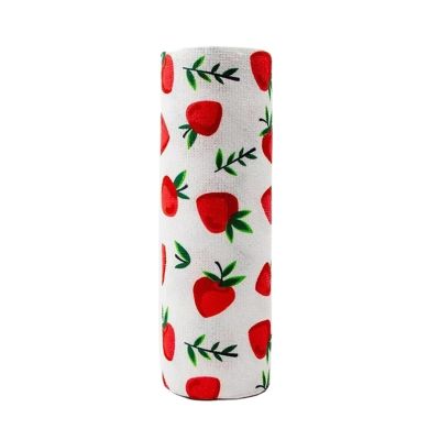 20 Pcs/Roll Microfiber Kitchen Cleaning Towels - 25x25cm Cartoon Fruit Printed, with Scouring Pads(Strawberry)