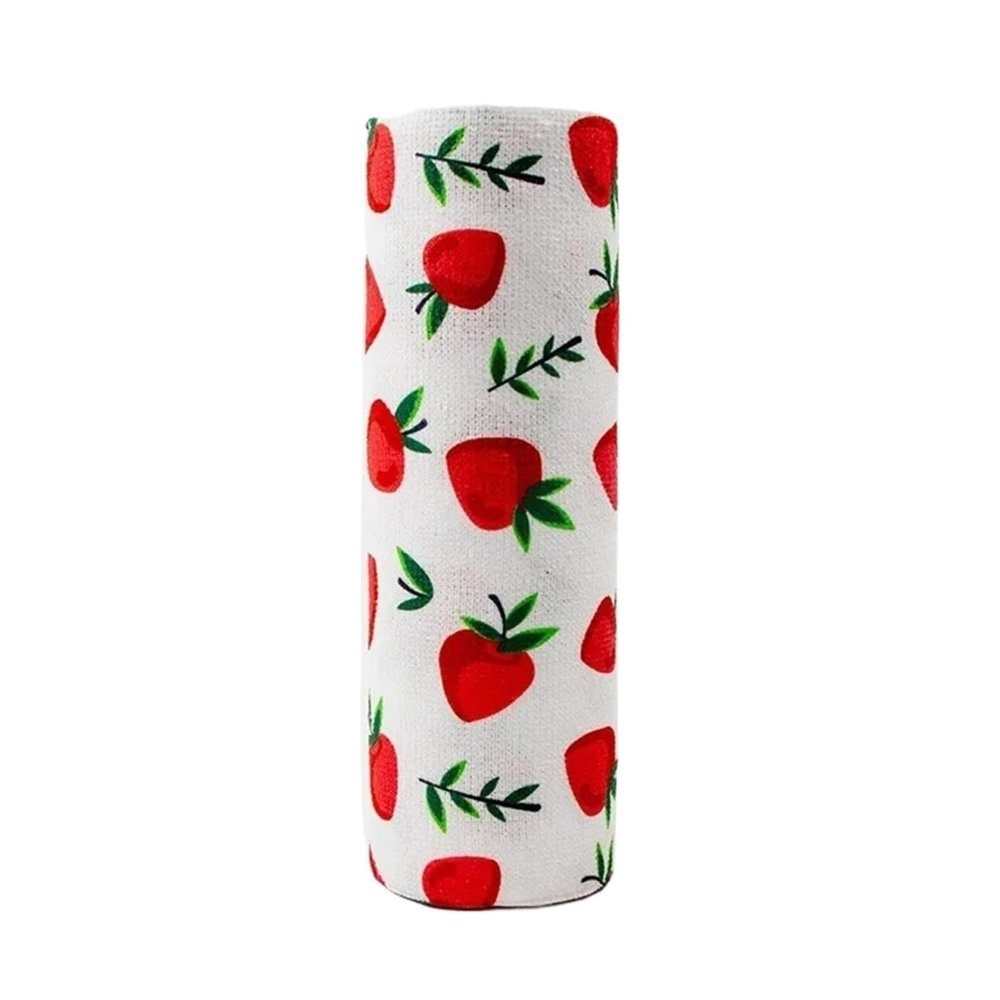 20 Pcs/Roll Microfiber Kitchen Cleaning Towels - 25x25cm Cartoon Fruit Printed, with Scouring Pads(Strawberry)
