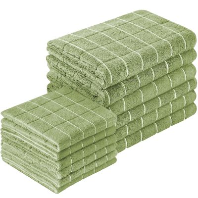 12pcs Microfiber Kitchen Towels & Dishcloths Set - 2618 Inch & 1212 Inch, Bulk Lint-Free for Drying Dishes(Olive Green)