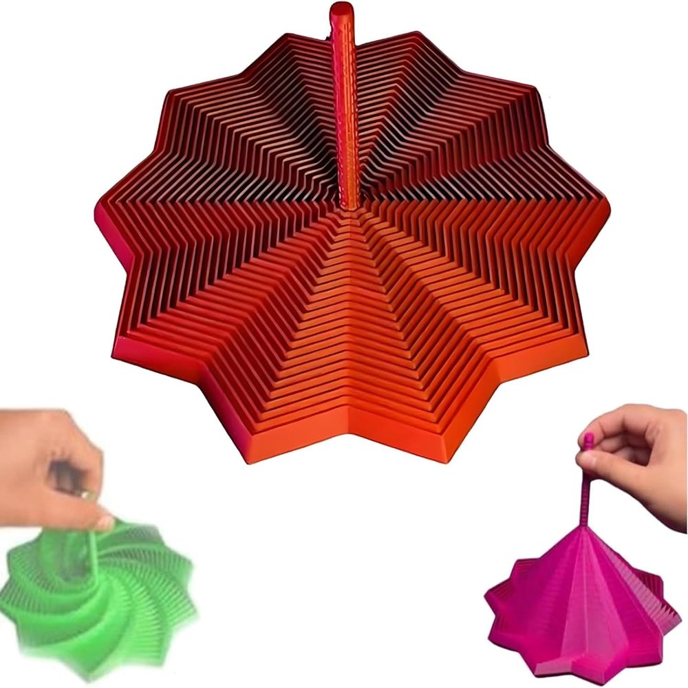 3D Printed Expanded Sensory Fidget Star, Fractal Fidget Hexagon with Handles, Colorful Whirling Spiral Design, 2025 New Star Shaped Fidget Star (Red, Small)