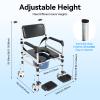 Portable Shower Chair with Wheels, Bedside Commode Wheelchair with Arms, Adjustable Height Folding Bathroom Chairs Commode Chair for Seniors Adults Injured Disabled view 3