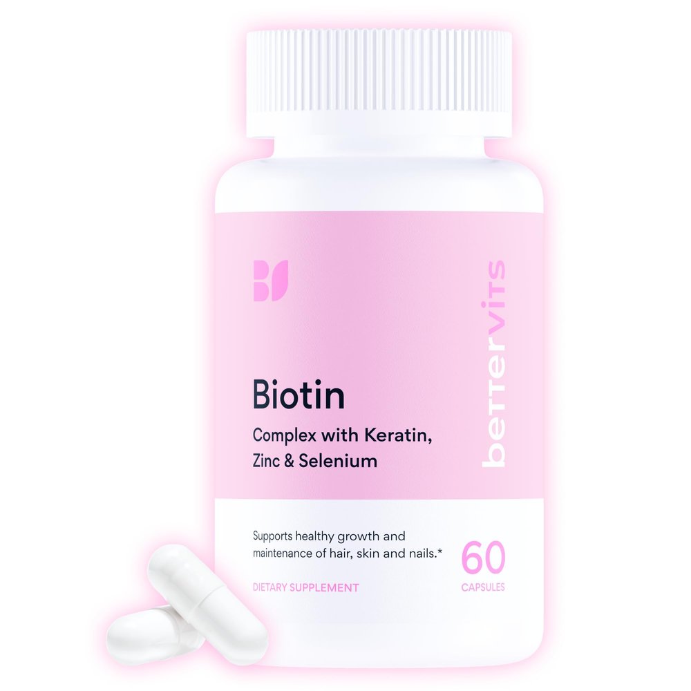 Betterrvits Hair Growth Vitamins for Women - Biotin 12,000 mcg with Zinc, Copper and Selenium Complex | Hair Skin and Nails Supplement for Women and Men with Keratin KeraGlo | 60 Capsules