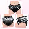 Littleforbig Soft Underwear Comfortable Washable Reusable Ruffled Lace Bow Pretty in Black Shiny Glitter Waterproof Adult Training Pants M view 2