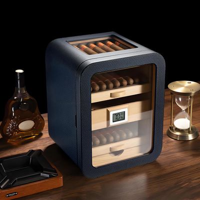 ANXYYDS Cigar Humidor, Glass Display Case, Walnut Wood Storage Box, 4 Drawers, Capacity of About 110 Cigars, for Men C