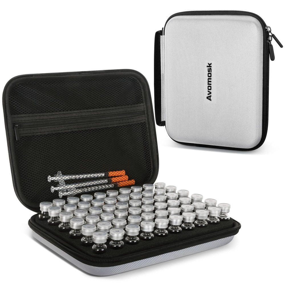Avomosk 60 Slots 3ml Peptide Case, Insulin Vial Holder, Peptide Storage Case for Fridge and Travel, Fits 1ml 2ml 3ml Standard Vials, Diabetic Supplies (Case Only)