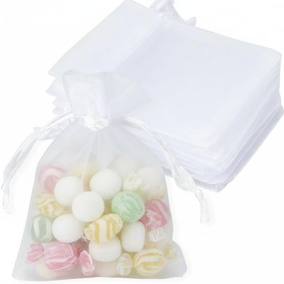 100Pcs Organza Bags White/Black/Gray Small Mesh Bags Mini with Satin Drawstring for Reusable Gift Packaging (White, 4 * 6inch)