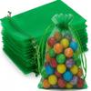 100Pcs Organza Bags Transparent Small Mesh Bags Mini with Satin Drawstring for Reusable Gift Packaging (Green, 2.8 * 3.5inch) view 1