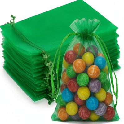100Pcs Organza Bags Transparent Small Mesh Bags Mini with Satin Drawstring for Reusable Gift Packaging (Green, 5 * 7inch)
