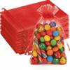 100Pcs Organza Bags Transparent Small Mesh Bags Mini with Satin Drawstring for Reusable Gift Packaging (Red, 2.8 * 3.5inch) view 1