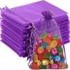 100Pcs Organza Bags Transparent Small Mesh Bags Mini with Satin Drawstring for Reusable Gift Packaging (Purple, 2.8 * 3.5inch) view 1