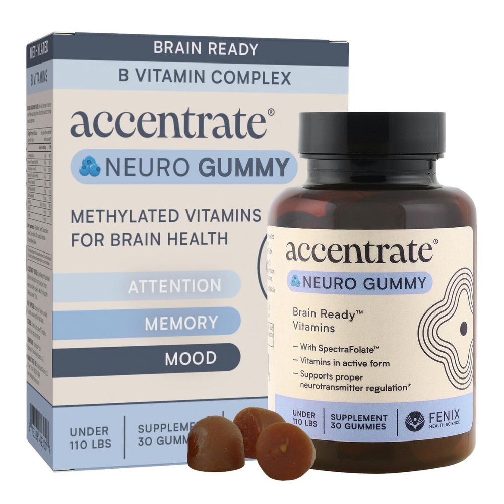 Accentrate Neuro Gummy for Kids | Supports Attention & Mood | Folinic Acid & Methylfolate | Complete Vitamin B Complex with SpectraFolate | MTHFR Supplement | No Artificial Ingredients | 30 Gummies