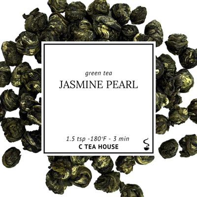 C Tea House Jasmine Pearl Loose Leaf Green Tea Hand-Rolled Jasmine Scented Tea Smooth Floral Aroma 6oz Resealable Kraft Bag