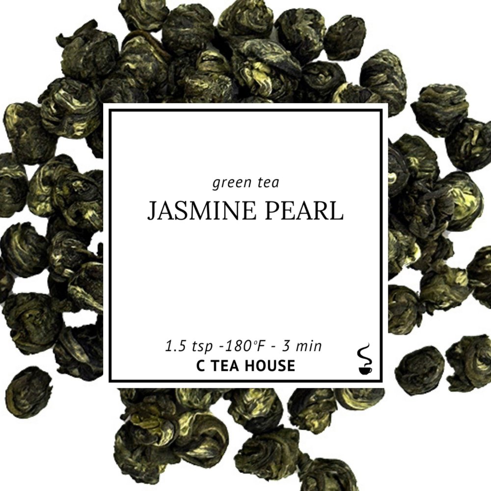 C Tea House Jasmine Pearl Loose Leaf Green Tea Hand-Rolled Jasmine Scented Tea Smooth Floral Aroma 6oz Resealable Kraft Bag