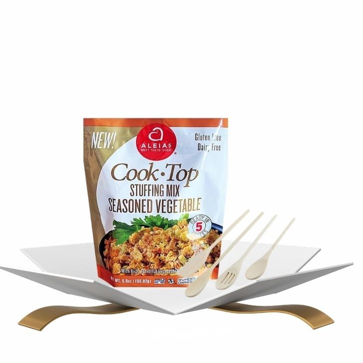 Stuffing Mix Stuffing Veg Seasoned 5.5 oz Bundle with Beige Wood Spoons for Easy Mixing and Serving Gift Set (2 Items)