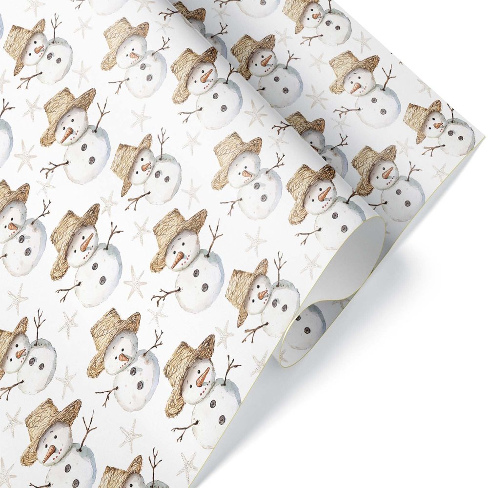 Chill Snowman Christmas Wrapping Paper, Coastal Ocean Xmas Gift Wrap, Beach Holiday Theme