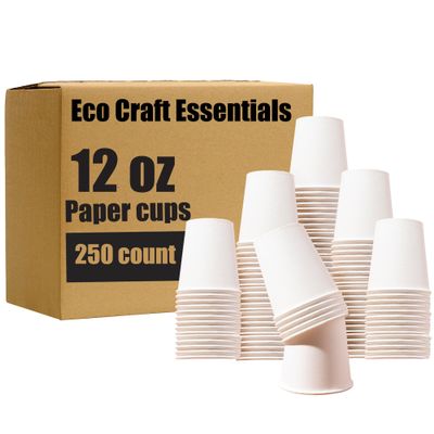 12 oz Paper Coffee Cups 250 Count Disposable White Paper Cups for Hot & Cold Beverages, Thickened, Leakproof & Recyclable 12oz Coffee Cups for Home, Office, Parties, Cafes, Bistros & Events