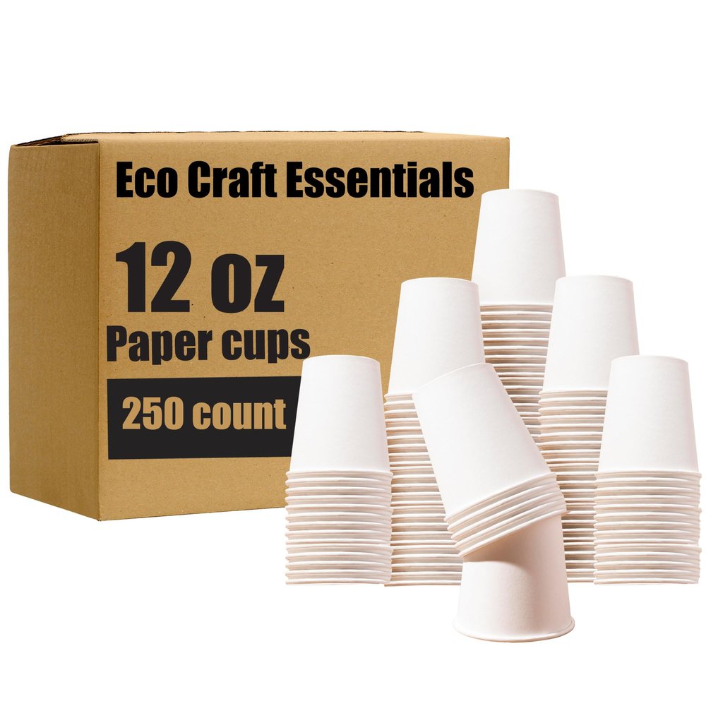 12 oz Paper Coffee Cups 250 Count Disposable White Paper Cups for Hot & Cold Beverages, Thickened, Leakproof & Recyclable 12oz Coffee Cups for Home, Office, Parties, Cafes, Bistros & Events
