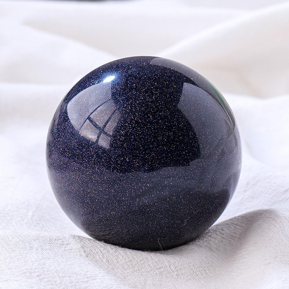 VUQLDHAYZ Decorative Quartz Crystal Ball Blue Sandstone Sphere with Wood Stand Crystals Round Collection Home Decor Crafts,60~70mm