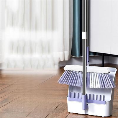 JSEIAJB White and Folding Standing Broom Dustpan Set for Home Use with Hanging Teeth Sweeping Rotating