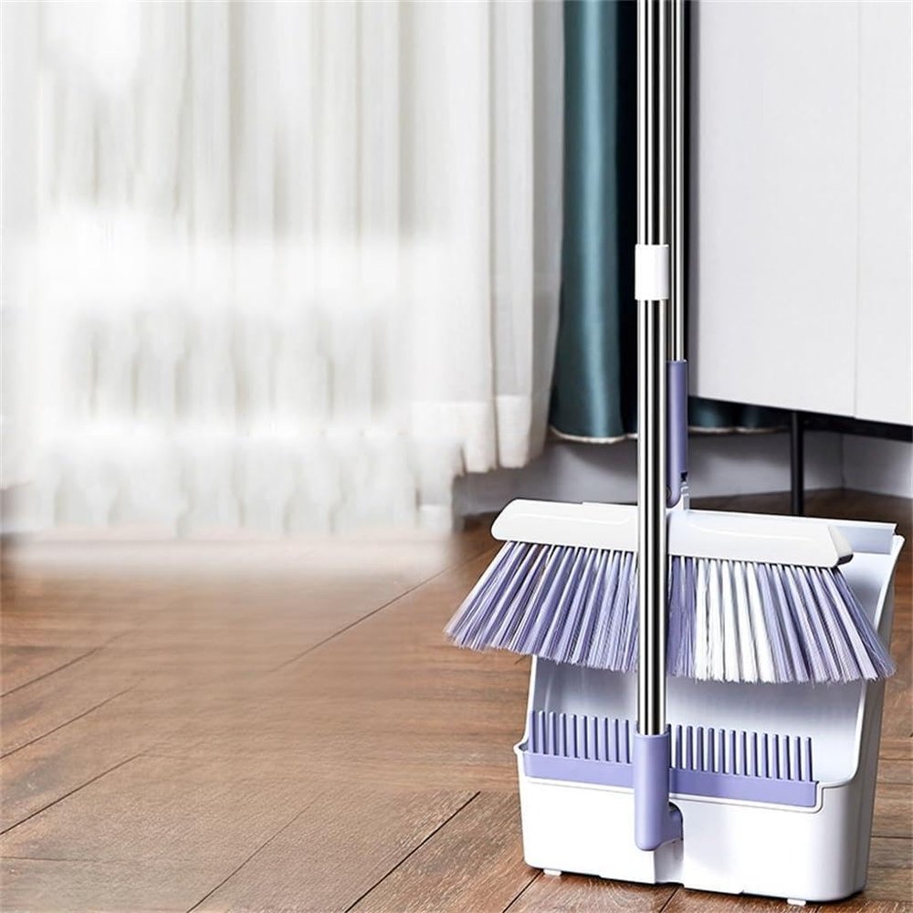 JSEIAJB White and Folding Standing Broom Dustpan Set for Home Use with Hanging Teeth Sweeping Rotating