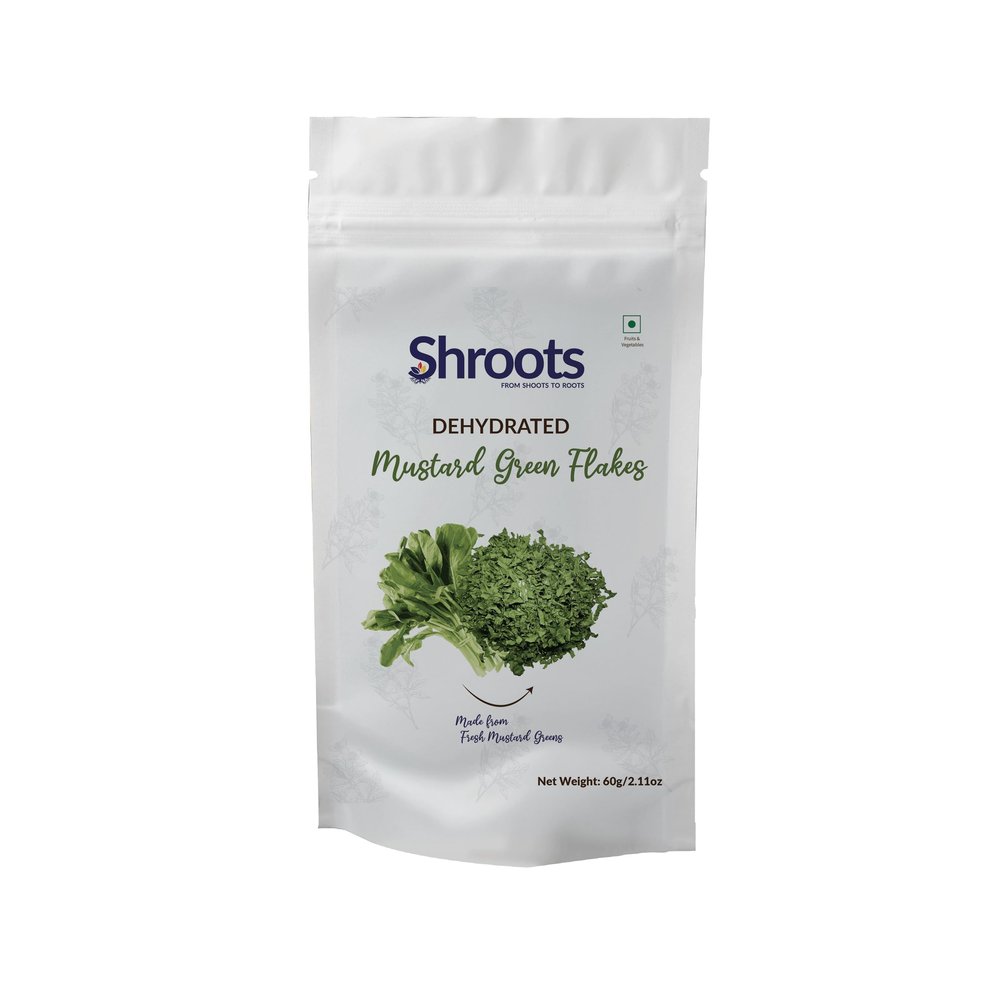 SHROOTS Dehydrated Mustard Greens (Sarson Saag) 60g (2.11oz) Air Dried Mustard Leaves Dried Sarson Saag Gluten Free, Vegan, No Preservatives For Soups, Stews, Curries & Stir Fry Camping & Emergency Food
