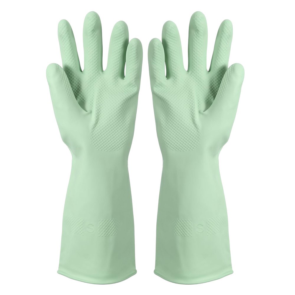 uxcell Rubber Cleaning Gloves, Reusable Household Dishwashing Long Rubber Gloves with Non-slip Grip for Washing Dishes Kitchen and Bathroom Cleaning, Large, Light Green
