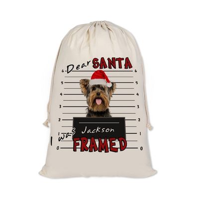 CafeTime Yorkshire Terrier Dog in Santa Hat Dear Santa Sack with Name, Personalized Christmas Bags, Xmas Drawstring Bags for Birthday Party Favor 19.5x27.5 Inch Style 45