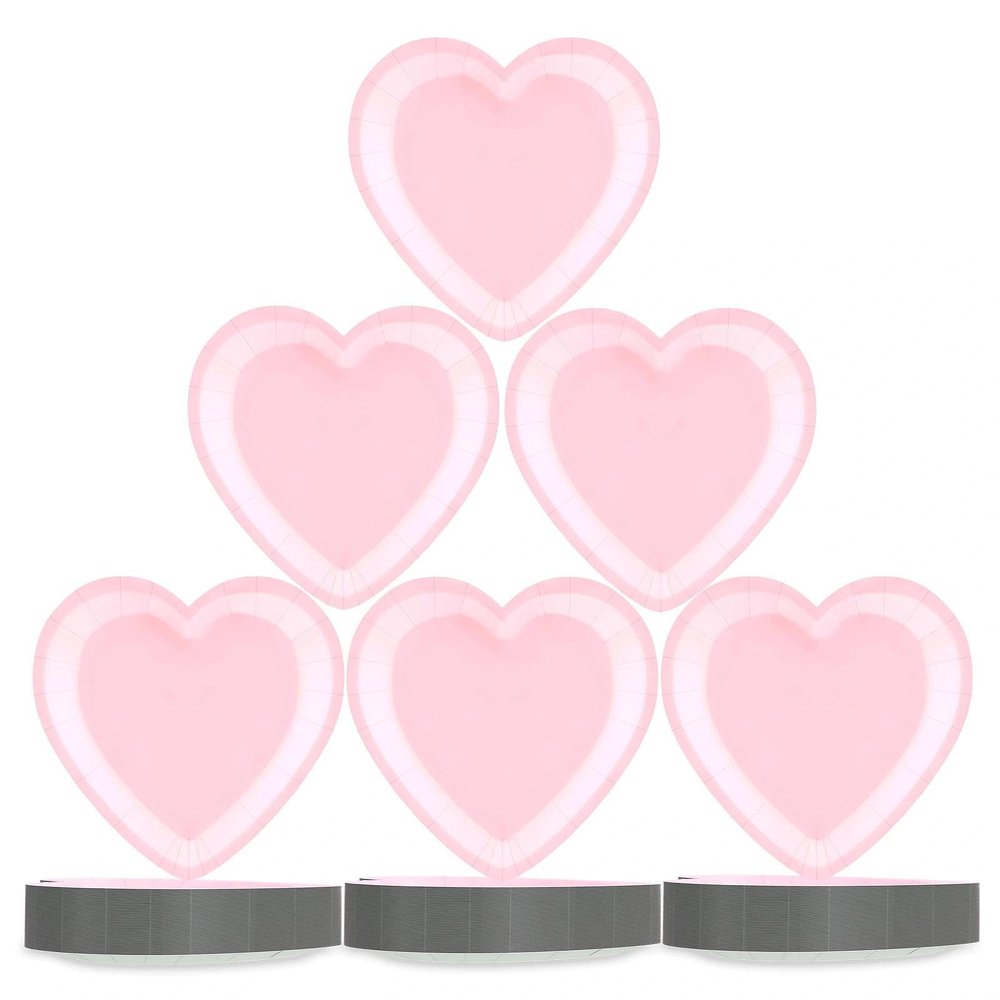 Heyigrow 40 Pcs Heart Shaped Dinner Paper Plates, 9 Inch Disposable Kitchen Supplies Decorative Daily Set for Wedding Birthday Party (Pink)