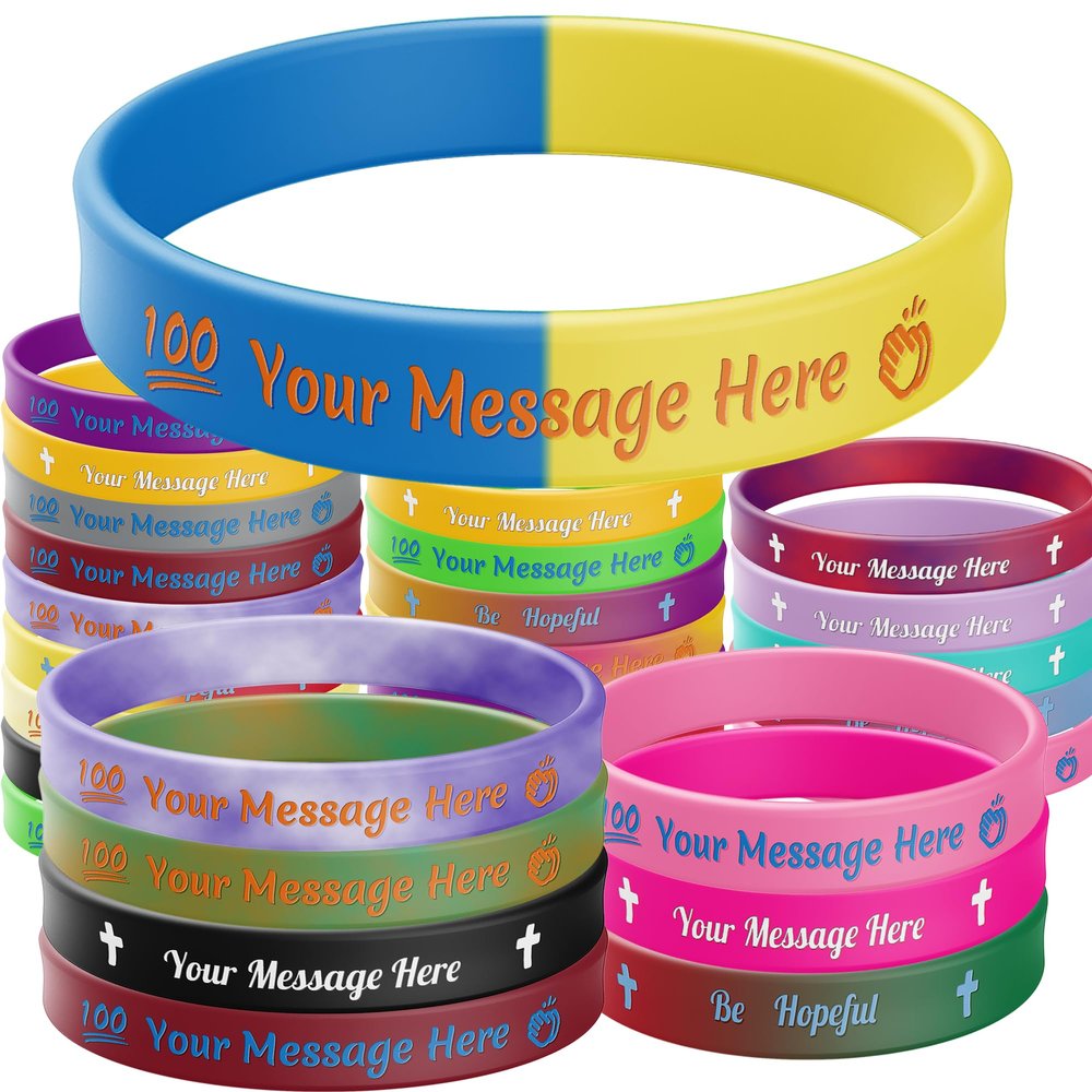 Custom Silicone Wristbands - Personalized Rubber Bracelets for Events, Parties, Sports & Promotions (Half Blue & Half Yellow)