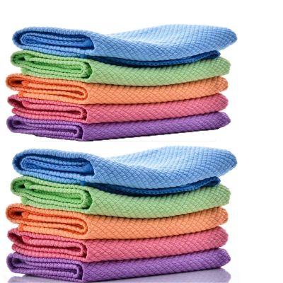 5/10PCS Fish Scale Microfiber Dish Towels - Reusable, Soft & Lint-Free, Super Absorbent Kitchen Wipes & Cleaning Cloths(10pcs)