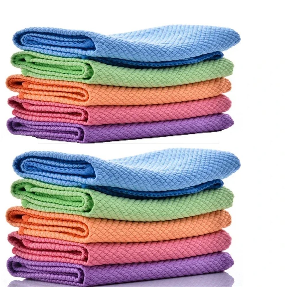 5/10PCS Fish Scale Microfiber Dish Towels - Reusable, Soft & Lint-Free, Super Absorbent Kitchen Wipes & Cleaning Cloths(10pcs)