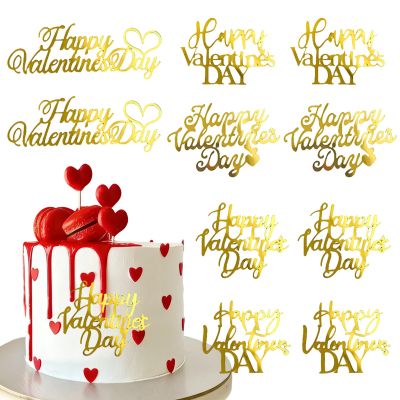 10 Pcs Gold Acrylic Mirror Cake Toppers Valentine's Day Love Heart Side Cake Decor for Party Dessert DIY Supplies