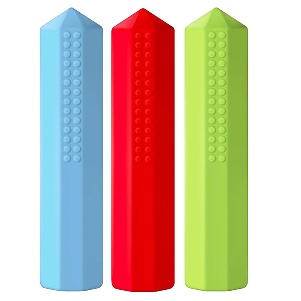 3 Pieces Sensory Chew Pencil Toppers Set, Silicone Fidgeting Chewy Pencil Tubes, Chewable Silicone Pencils Toppers Bulk for Chewers with Motor Needs
